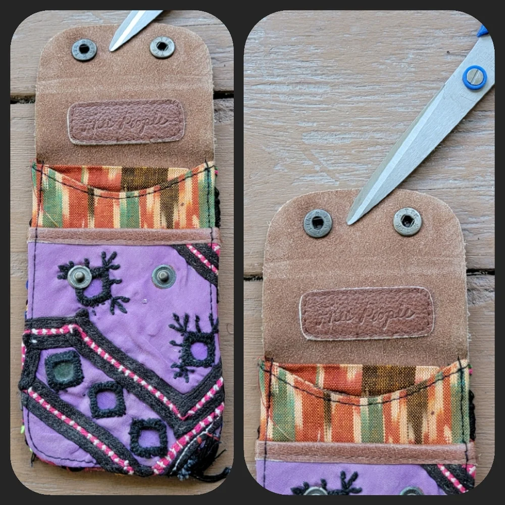 🪬🍄 Free People Boho Embroidered Repurposed vtg banjara hippie Wallet card case